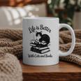 Life Is Better With Cats & Books Tuxedo Cat Mom Women Graphic Print Coffee Mug