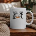 Skeleton Reading Book In Hammock Halloween Reader Graphic Print Coffee Mug