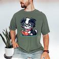 Adorable Book Lover Border Collie With Reading Glasses Cute Raglan Baseball Tee Men's Comfort Colors T-Shirt Moss