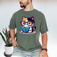 Adorable Book Lover Calico Cat With Reading Glasses Cute For Men Women Kids Men's Comfort Colors T-Shirt Moss
