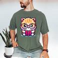 Adorable Book Lover Persian Cat With Reading Glasses Cute Men's Comfort Colors T-Shirt Moss Adorable Book Lover Persian Cat With Reading Glasses Cute Men's Comfort Colors T-Shirt Moss