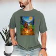 Bigfoot And Alien Reading Books Campfire Halloween Men's Comfort Colors T-Shirt Moss Bigfoot And Alien Reading Books Campfire Halloween Men's Comfort Colors T-Shirt Moss