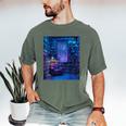 Book Library Bookshelf Armchair Window Pattern Print Men's Comfort Colors T-Shirt Moss