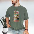 Book Stack With Flowers Reading Lover Bookish Men's Comfort Colors T-Shirt Moss