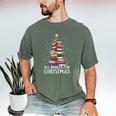 All Booked For Christmas Book Christmas Tree Lights Men's Comfort Colors T-Shirt Moss