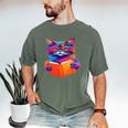Cat Book Shirt Colorful Cat Reading Book Men's Comfort Colors T-Shirt Moss