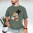 Cat And Books Flowers Reading Club Cat Lover Bookworm Men's Comfort Colors T-Shirt Moss