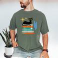 Cat And Books Retro Midcentury Mid Century Aesthetic Men's Comfort Colors T-Shirt Moss Cat And Books Retro Midcentury Mid Century Aesthetic Men's Comfort Colors T-Shirt Moss