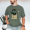 Cat Reading Book Men's Comfort Colors T-Shirt Moss Cat Reading Book Men's Comfort Colors T-Shirt Moss