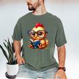 Chicken Reading a Book Farm Animal Chick Men's Comfort Colors T-Shirt Moss