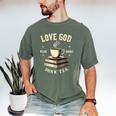 Christian Bookworm Love God Read Books Drink Tea Men's Comfort Colors T-Shirt Moss
