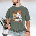 Cute Cozy Ghost Reading With Cat Book Lover Autumn Fall Men's Comfort Colors T-Shirt Moss Cute Cozy Ghost Reading With Cat Book Lover Autumn Fall Men's Comfort Colors T-Shirt Moss