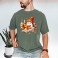 Cute Ghost Reading Book Lovers Halloween Pumpkin Women Girls Men's Comfort Colors T-Shirt Moss