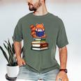 Cute Kawaii Kids Reading Books Glasses Red Panda Lover Men's Comfort Colors T-Shirt Moss