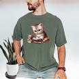 Cute Kitten Bookworm Adorable Cat With Glasses Reading Book Men's Comfort Colors T-Shirt Moss
