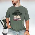 Easily Distracted By Cats And Books Cute Book Lover Men's Comfort Colors T-Shirt Moss