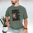 Easily Distracted By Cats And Books Lovers Reading Men's Comfort Colors T-Shirt Moss