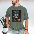 Halloween Girls Boys Cute Wolf Book Pumpkin Kids Halloween Men's Comfort Colors T-Shirt Moss