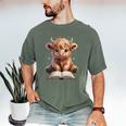 Highland Cow Reading Book Bookworm Men's Comfort Colors T-Shirt Moss Highland Cow Reading Book Bookworm Men's Comfort Colors T-Shirt Moss