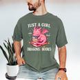 Just A Girl Who Loves Dragons And Books Dragon Reading Lover Men's Comfort Colors T-Shirt Moss