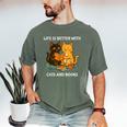 Life Is Better With Cats And Books Cute Cat Lover Men's Comfort Colors T-Shirt Moss Life Is Better With Cats And Books Cute Cat Lover Men's Comfort Colors T-Shirt Moss