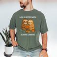 Life Is Better With Sloths And Books Cute Sloth Lover Men's Comfort Colors T-Shirt Moss
