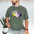 Non-Binary Book Lover Nonbinary Daisy LGBT Reading Pride Men's Comfort Colors T-Shirt Moss