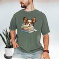 Papillon Books Reading Dog Breed Graphic For Men Women Kids Men's Comfort Colors T-Shirt Moss Papillon Books Reading Dog Breed Graphic For Men Women Kids Men's Comfort Colors T-Shirt Moss