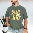 Peace Love Books Librarian Teacher Life Book Library Men's Comfort Colors T-Shirt Moss