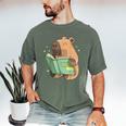 Pet Capybara Is Reading Library Capy Word Book Day Teacher Men Women Kids Men's Comfort Colors T-Shirt Moss
