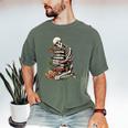 Skeleton Reading Book Halloween Bookworm Bibliophile Reader Men's Comfort Colors T-Shirt Moss