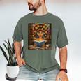History Month Black Afro Girl Women Book Lovers Flower Men's Comfort Colors T-Shirt Moss
