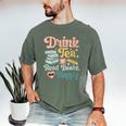 Women's Drink Tea Read Books Nerd Book Reader Book Reading Lover Men's Comfort Colors T-Shirt Moss