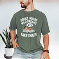 Women's Wild Dreams Reading Giraffe Book Reader Zoo Animals Kids Men's Comfort Colors T-Shirt Moss