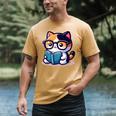 Adorable Book Lover Calico Cat With Reading Glasses Cute For Men Women Kids Men's Comfort Colors T-Shirt Mustard