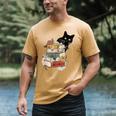 Cat And Books Flowers Reading Club Cat Lover Bookworm Men's Comfort Colors T-Shirt Mustard