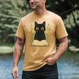 Cat Reading Book Flowers Men's Comfort Colors T-Shirt Mustard