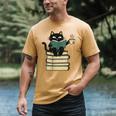 Cat Reading Book Men's Comfort Colors T-Shirt Mustard Cat Reading Book Men's Comfort Colors T-Shirt Mustard