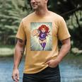 The Crimson Crescent 90s Retro Comic Book Superheroine Art Men's Comfort Colors T-Shirt Mustard The Crimson Crescent 90s Retro Comic Book Superheroine Art Men's Comfort Colors T-Shirt Mustard