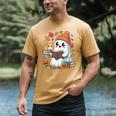 Cute Cozy Ghost Reading With Cat Book Lover Autumn Fall Men's Comfort Colors T-Shirt Mustard Cute Cozy Ghost Reading With Cat Book Lover Autumn Fall Men's Comfort Colors T-Shirt Mustard