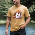 Cute Ghost Drinking Coffee Halloween Reading Book Retro Men's Comfort Colors T-Shirt Mustard