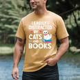 Easily Distracted By Cats And Books Cute Cat And Book Lovers Men's Comfort Colors T-Shirt Mustard Easily Distracted By Cats And Books Cute Cat And Book Lovers Men's Comfort Colors T-Shirt Mustard