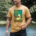 Groovy Ghost Reading Book Cat Halloween Ghost Teacher Men's Comfort Colors T-Shirt Mustard