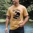 Life Is Better With Cats & Books Tuxedo Cat Mom Women Men's Comfort Colors T-Shirt Mustard