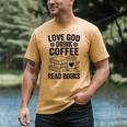 Love God Drink Coffee Read Books For Book Lovers Men's Comfort Colors T-Shirt Mustard