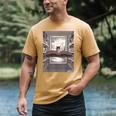 Totally Weird Tees Cat Library Book Reading Literary Men's Comfort Colors T-Shirt Mustard