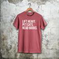 Lift Heavy Pet Cats Read Books Gym Workout Weight Lifter Men's Comfort Colors T-Shirt Crimson