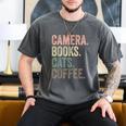Camera Books Cats And Coffee Lover Photography Men Women Men's Comfort Colors T-Shirt Pepper