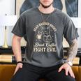 Cat Read Banned Books Drink Coffee Fight Evil Men's Comfort Colors T-Shirt Pepper