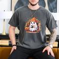 Cute Ghost Drinking Coffee Halloween Reading Book Retro Men's Comfort Colors T-Shirt Pepper